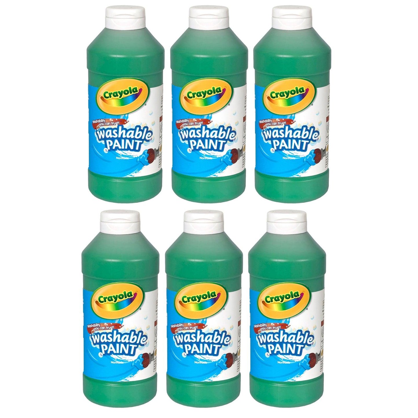 Washable Paint, Green, 16 oz. Bottles, Pack of 6 - Loomini