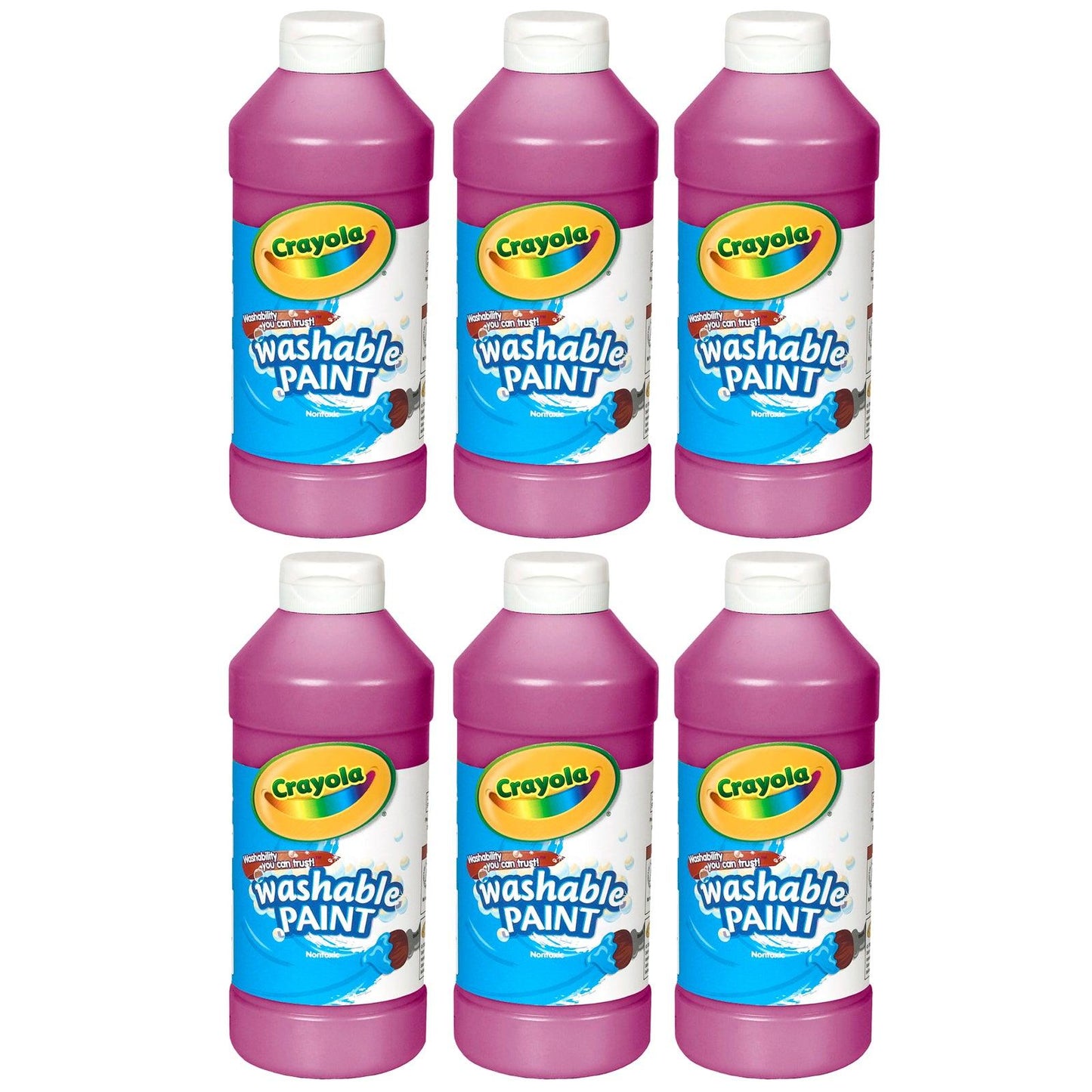 Washable Paint, Magenta, 16 oz. Bottles, Pack of 6 - Loomini