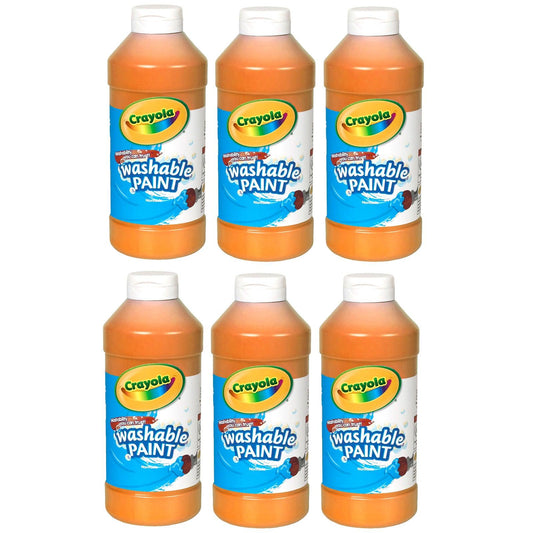 Washable Paint, Orange, 16 oz. Bottles, Pack of 6 - Loomini