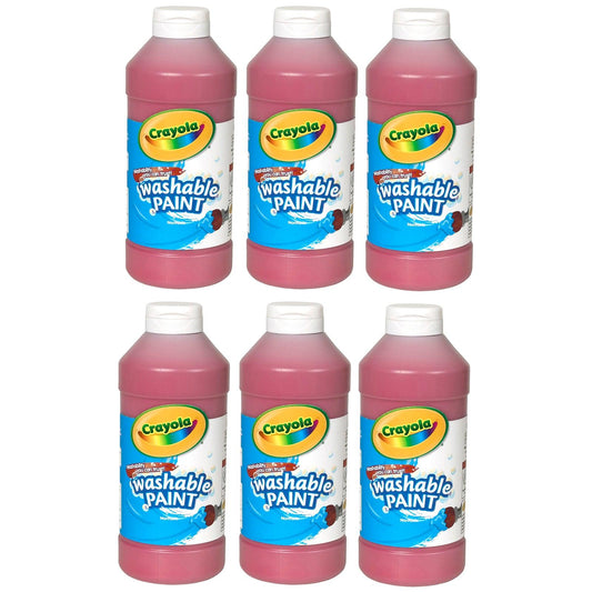 Washable Paint, Red, 16 oz. Bottles, Pack of 6 - Loomini