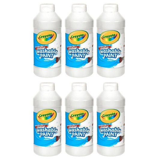 Washable Paint, White, 16 oz. Bottles, Pack of 6 - Loomini