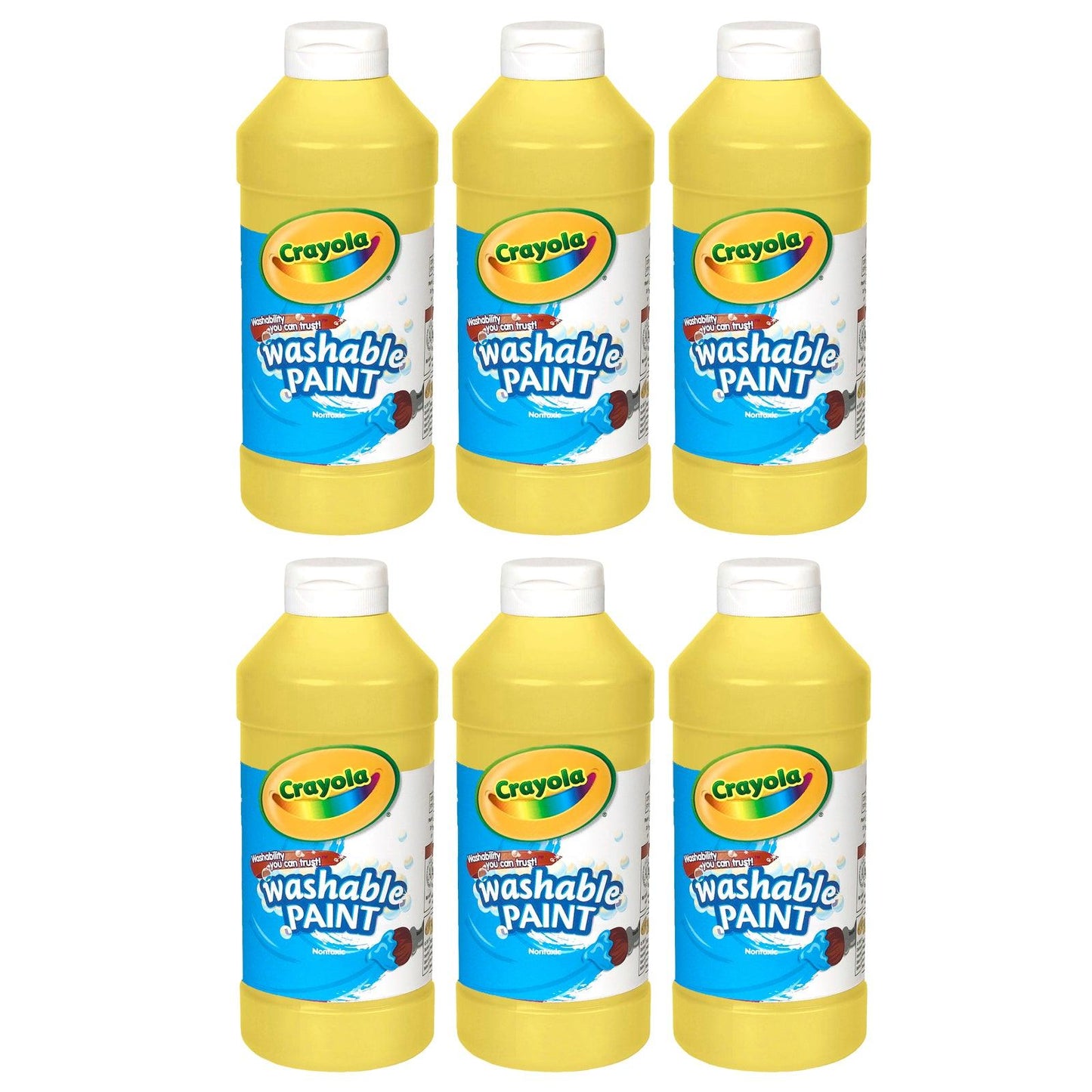 Washable Paint, Yellow, 16 oz. Bottles, Pack of 6 - Loomini