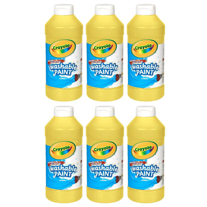 Washable Paint, Yellow, 16 oz. Bottles, Pack of 6 - Loomini