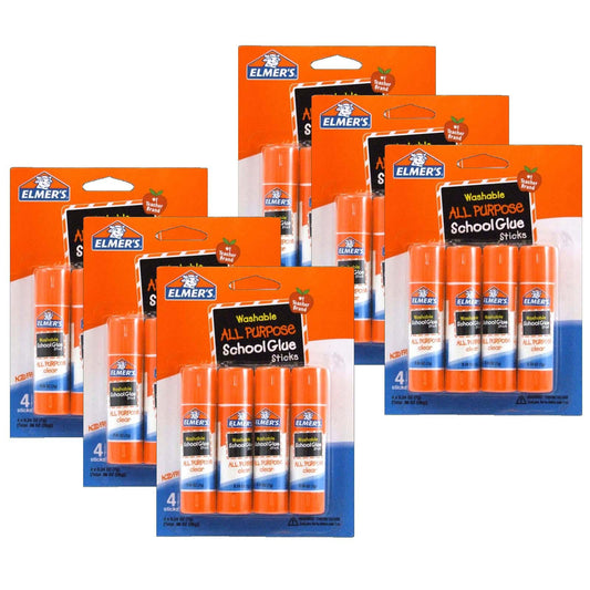 Washable School Glue Sticks, All Purpose, 4 Per Pack, 6 Packs - Loomini