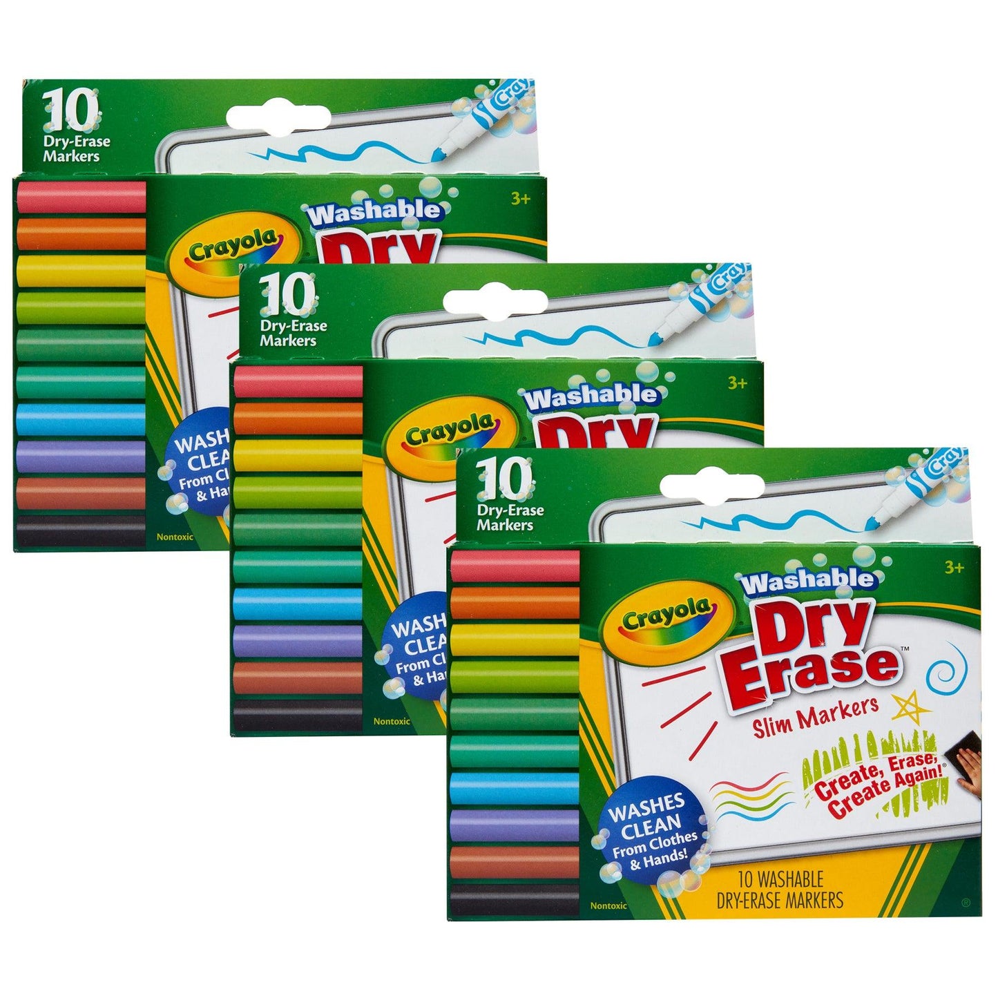 Washable Slim Dry Erase Markers, 10 Per Pack, 3 Packs - Loomini