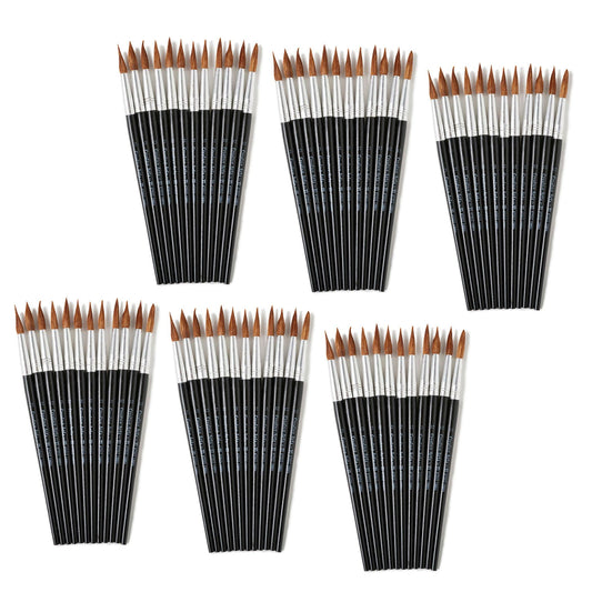 Water Color Paint Brushes with Round Pointed Tip, # 12, 1.06 Inch, Camel Hair, Black Handle, 12 Per Pack, 6 Packs - Loomini