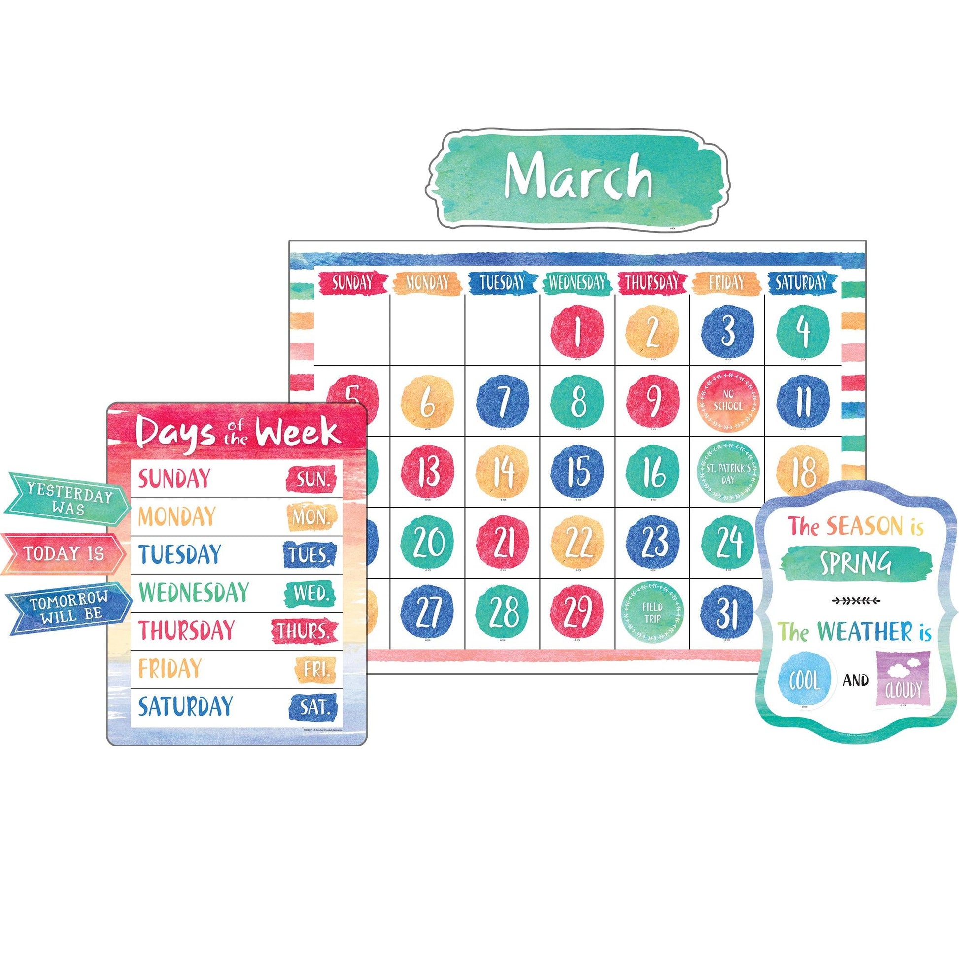 Watercolor Calendar Bulletin Board Display Set - Loomini