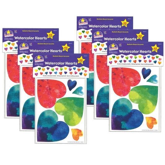 Watercolor Hearts Accents, 48 Per Pack, 6 Packs - Loomini