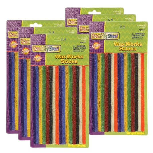Wax Works® Sticks, Assorted Bright Hues, 8", 48 Per Pack, 6 Packs - Loomini