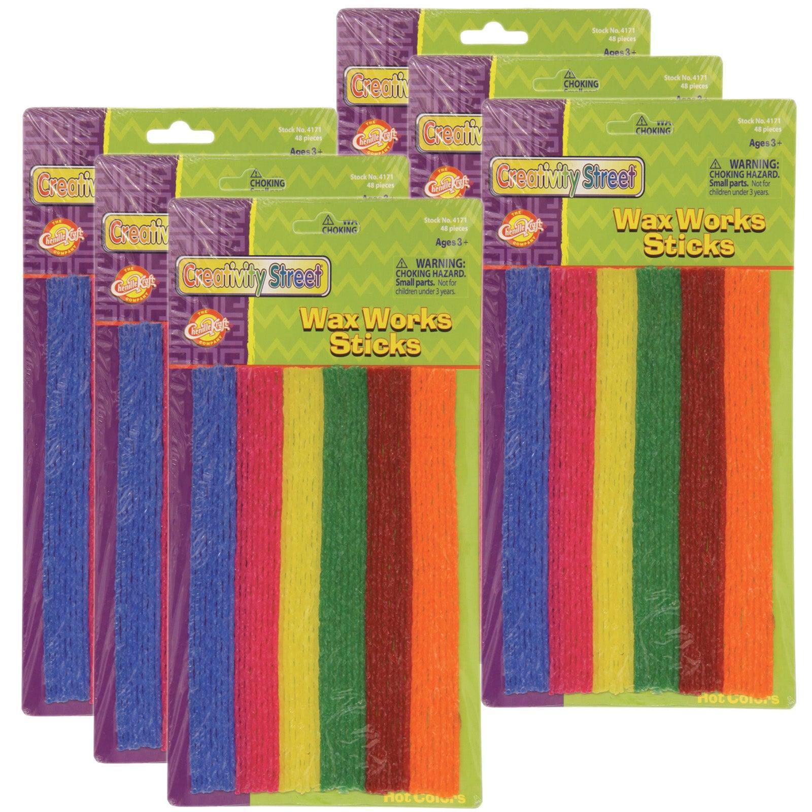 Wax Works® Sticks, Assorted Hot Colors, 8", 48 Per Pack, 6 Packs - Loomini