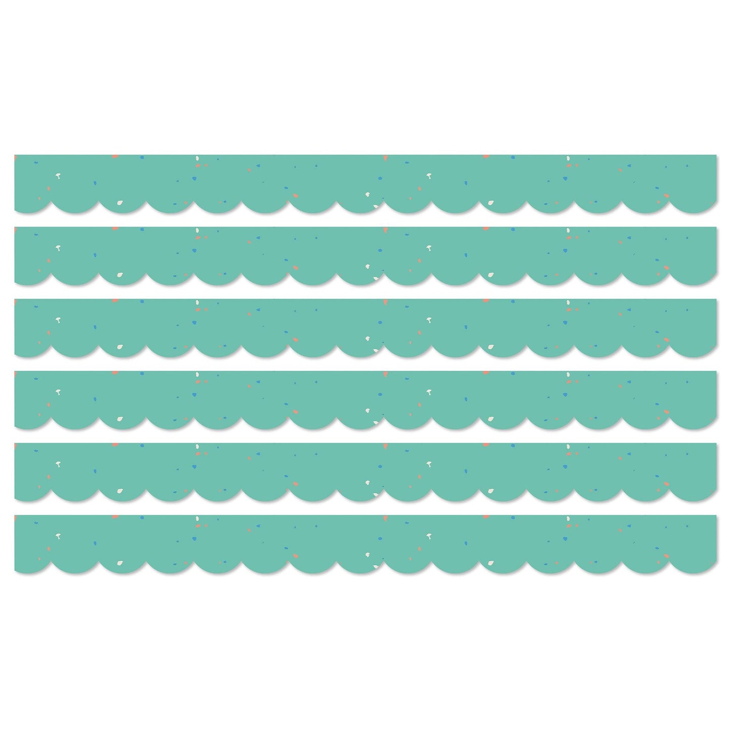 We Belong Speckled Teal Scalloped Borders Per Pack, 39 Feet Per Pack, 6 Packs - Loomini