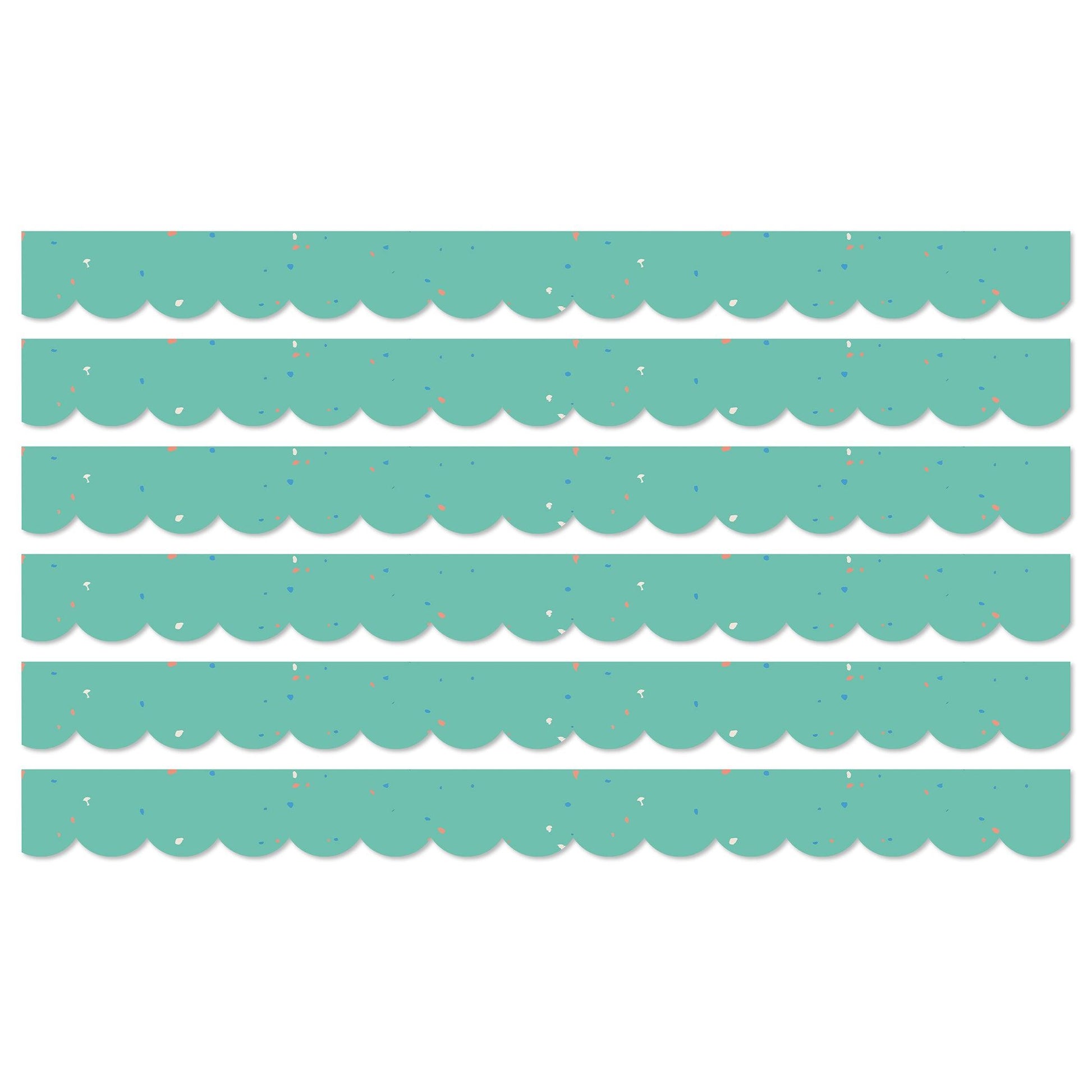 We Belong Speckled Teal Scalloped Borders Per Pack, 39 Feet Per Pack, 6 Packs - Loomini