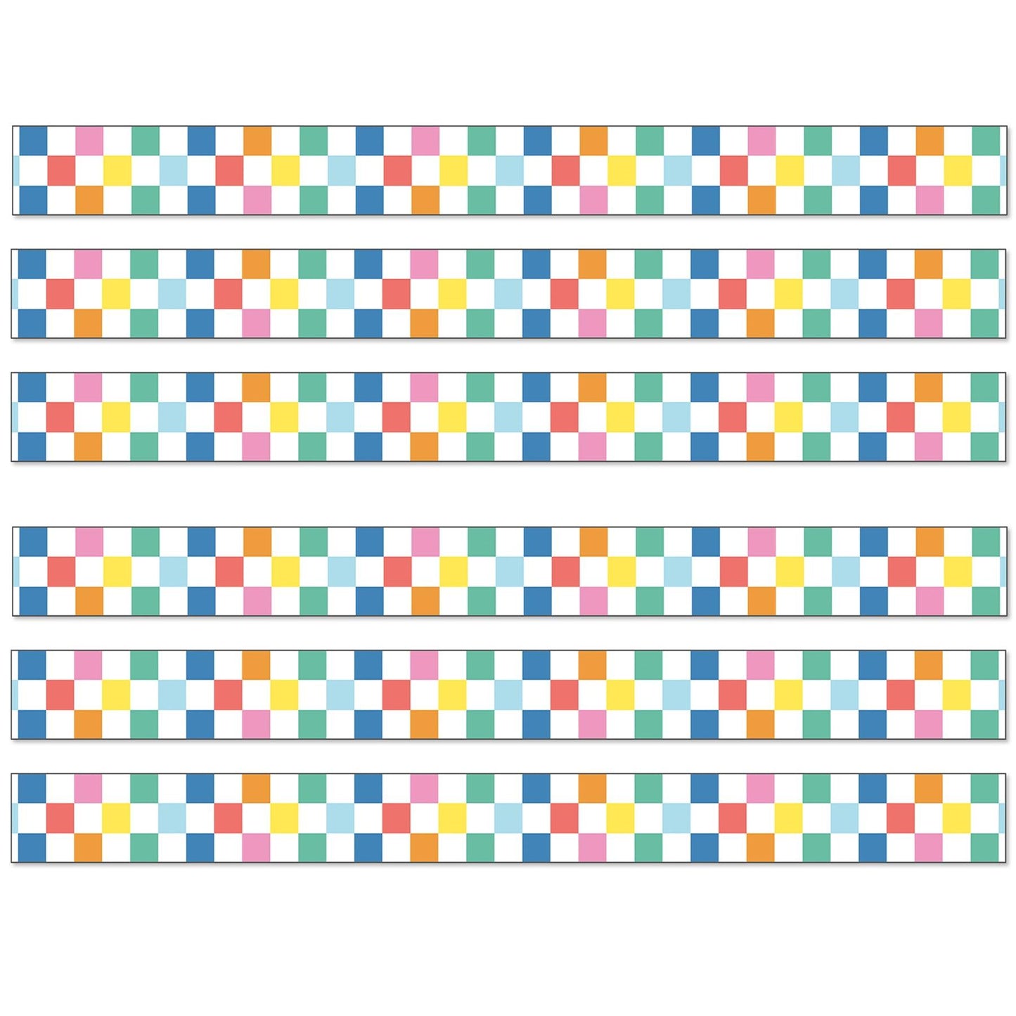 We Stick Together Checkered Rainbow Straight Bulletin Board Borders, 36 Feet Per Pack, 6 Packs - Loomini