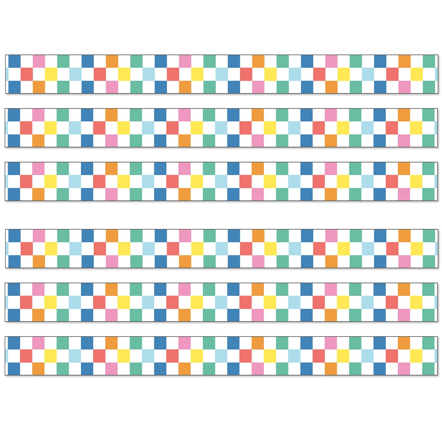 We Stick Together Checkered Rainbow Straight Bulletin Board Borders, 36 Feet Per Pack, 6 Packs - Loomini