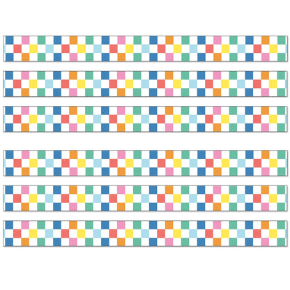 We Stick Together Checkered Rainbow Straight Bulletin Board Borders, 36 Feet Per Pack, 6 Packs - Loomini