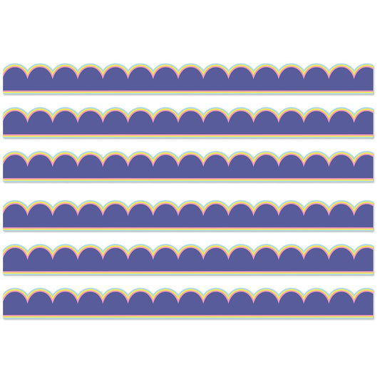 We Stick Together Pop of Purple Scalloped Bulletin Board Borders, 39 Feet Per Pack, 6 Packs - Loomini