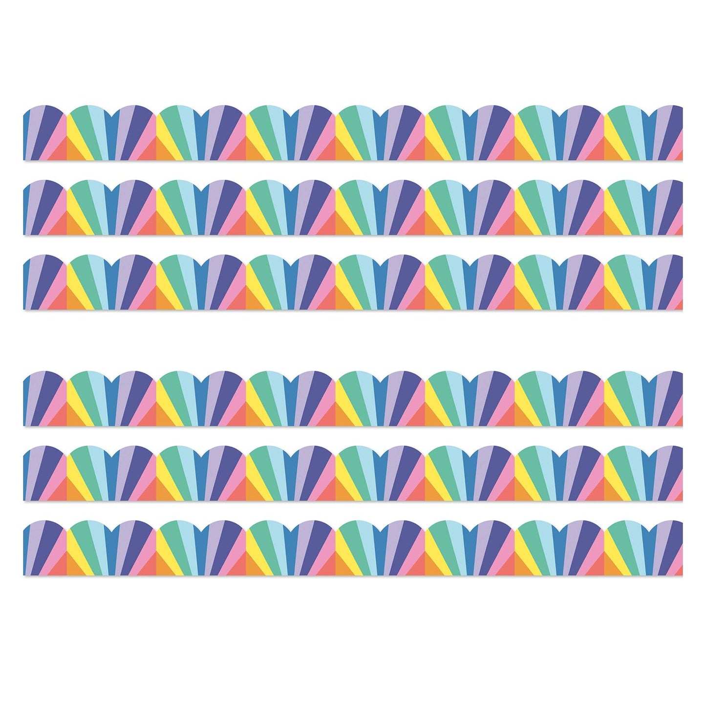 We Stick Together Rainbow Burst Scalloped Bulletin Board Borders, 39 Feet Per Pack, 6 Packs - Loomini