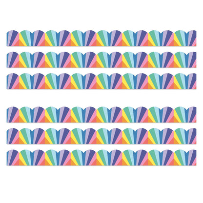 We Stick Together Rainbow Burst Scalloped Bulletin Board Borders, 39 Feet Per Pack, 6 Packs - Loomini