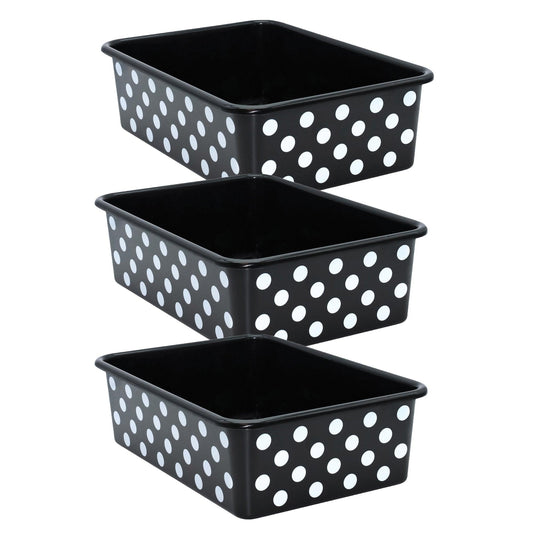 White Polka Dots on Black Large Plastic Storage Bin, Pack of 3 - Loomini