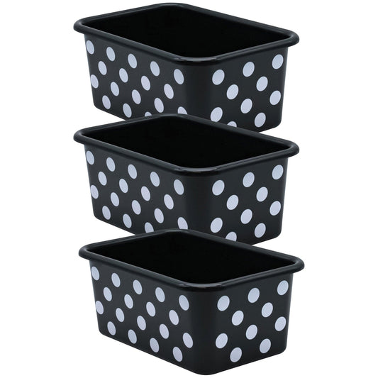 White Polka Dots on Black Small Plastic Storage Bin, Pack of 3 - Loomini