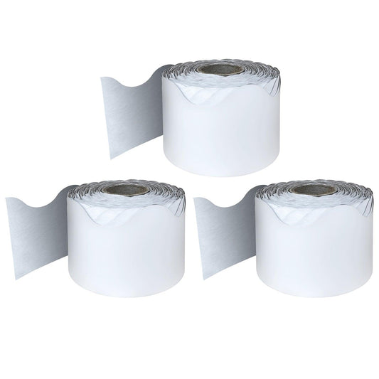 White Rolled Scalloped Border, 65 Feet Per Roll, Pack of 3 - Loomini