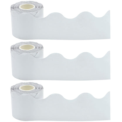 White Scalloped Rolled Border Trim, 50 Feet Per Roll, Pack of 3 - Loomini