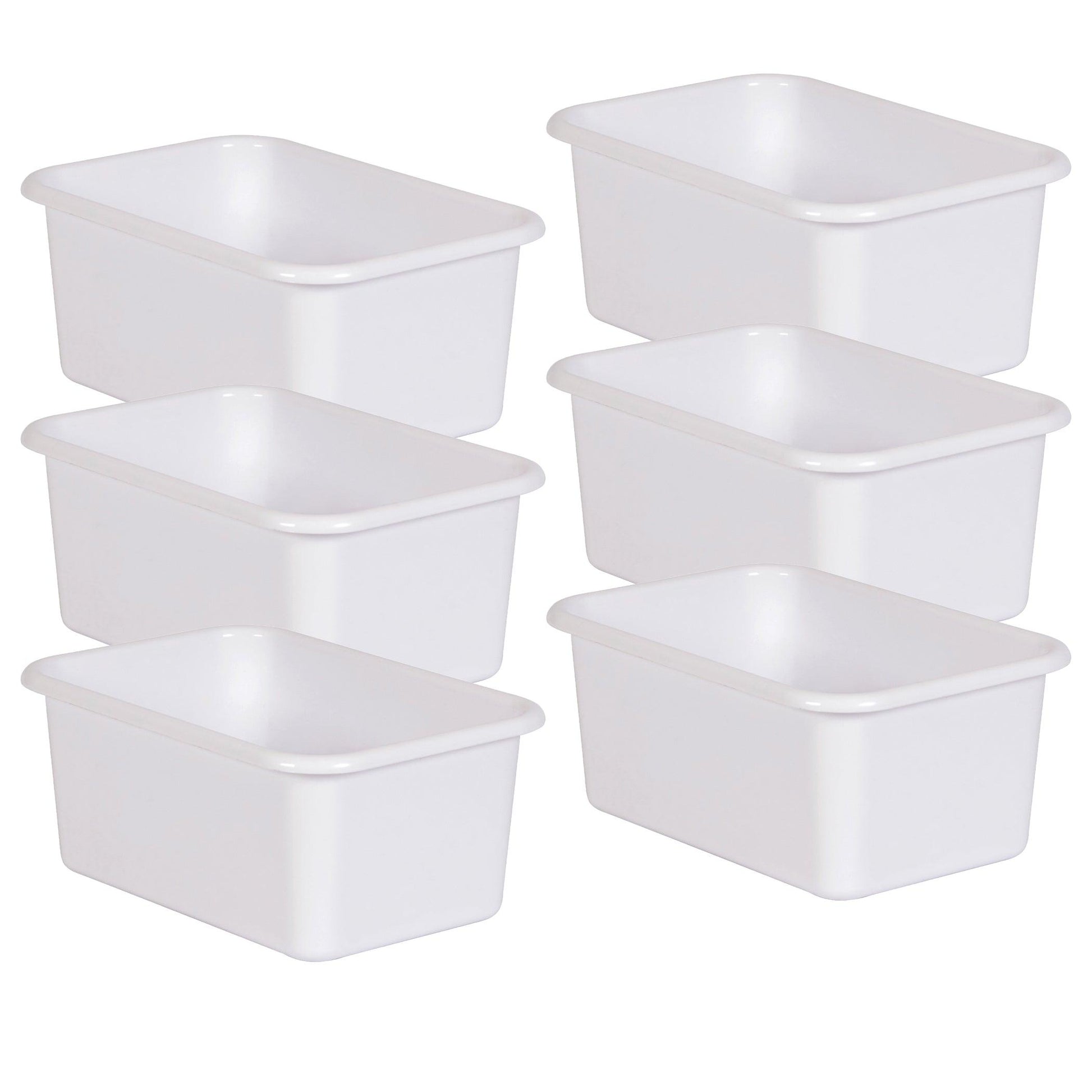 White Small Plastic Storage Bin, Pack of 6 - Loomini