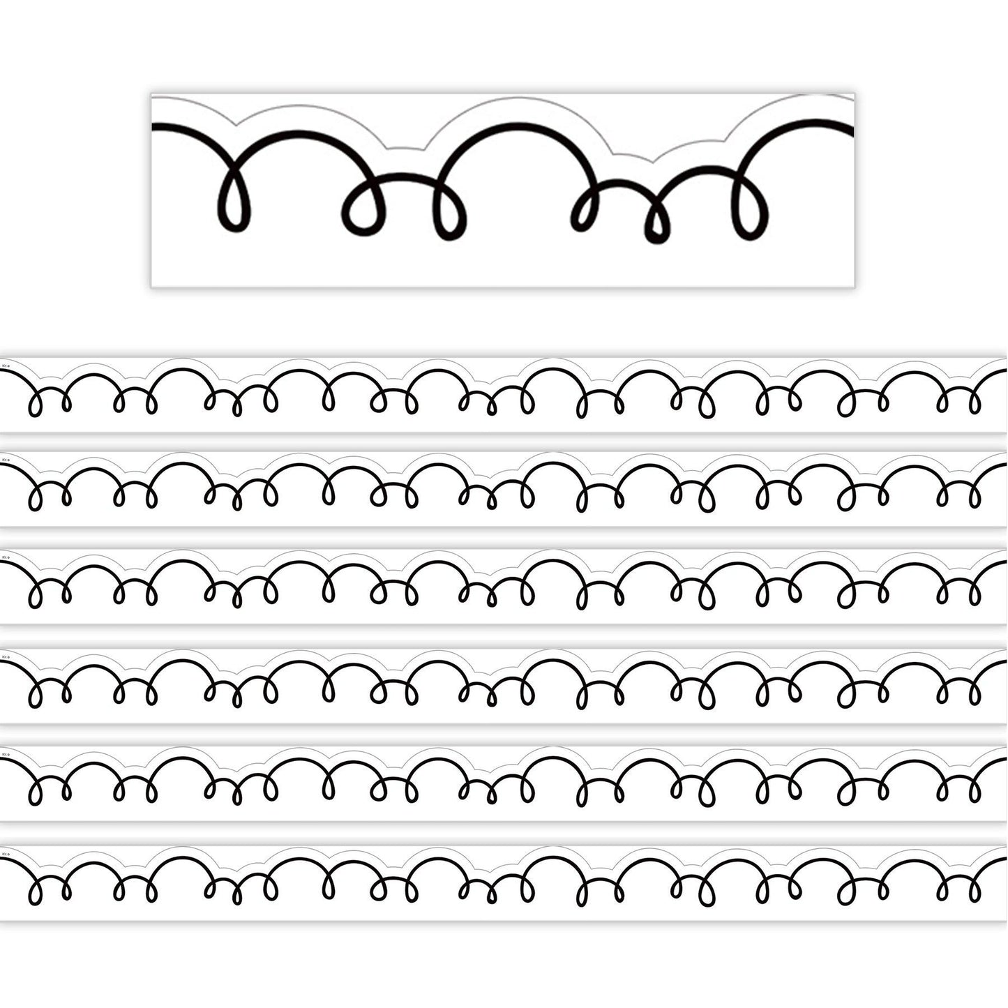 White with Black Squiggles Die-Cut Border Trim, 35 Feet Per Pack, 6 Packs - Loomini