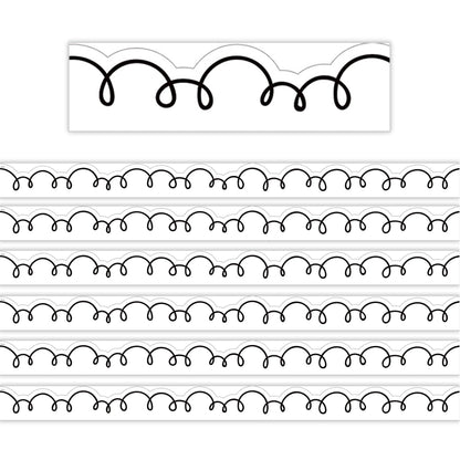 White with Black Squiggles Die-Cut Border Trim, 35 Feet Per Pack, 6 Packs - Loomini