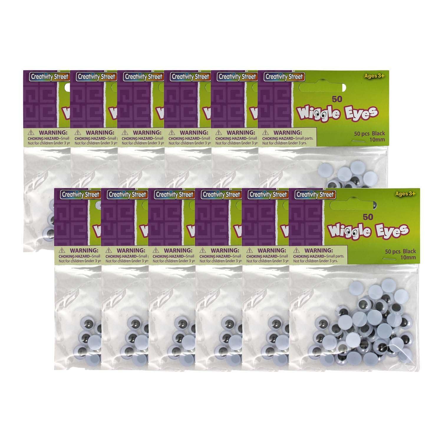 Wiggle Eyes, Black, 10 mm, 50 Per Pack, 12 Packs - Loomini