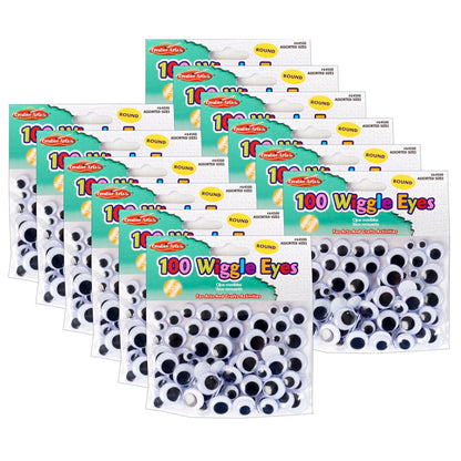 Wiggle Eyes, Black, Assorted Sizes, 100 Per Pack, 12 Packs - Loomini