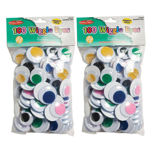 Wiggle Eyes, Jumbo Round, Assorted Colors & Sizes, 100 Per Pack, 2 Packs - Loomini
