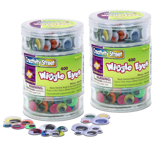 Wiggle Eyes Storage Stacker, Round Assorted Black, Painted & Bright, Assorted Sizes, 400 Pieces Per Pack, 2 Packs - Loomini