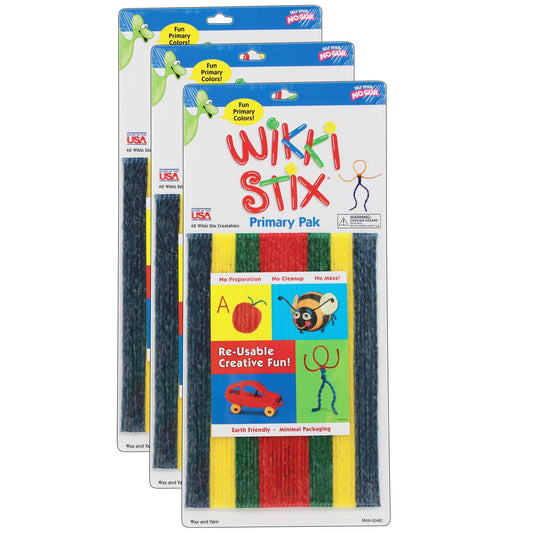Wikki Stix®, Primary Colors, 8", 48 Per Pack, 3 Packs - Loomini
