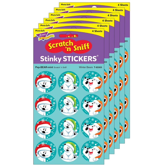 Winter Bears/PepBEARmint Stinky Stickers®, 48 Per Pack, 6 Packs - Loomini