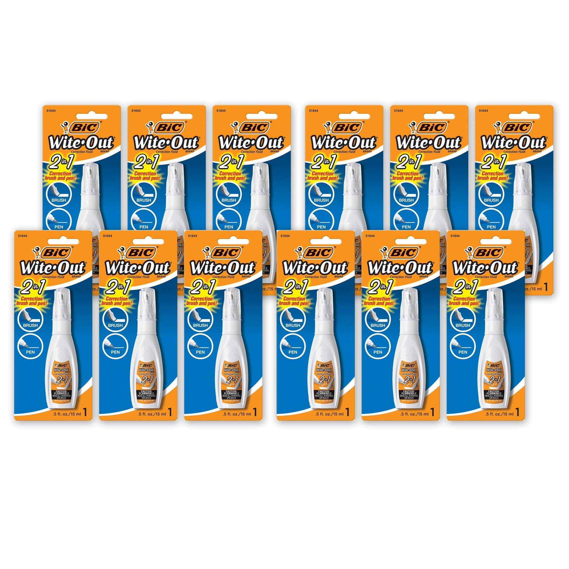 Wite Out® 2 in 1 Correction Fluid, Pack of 6 - Loomini