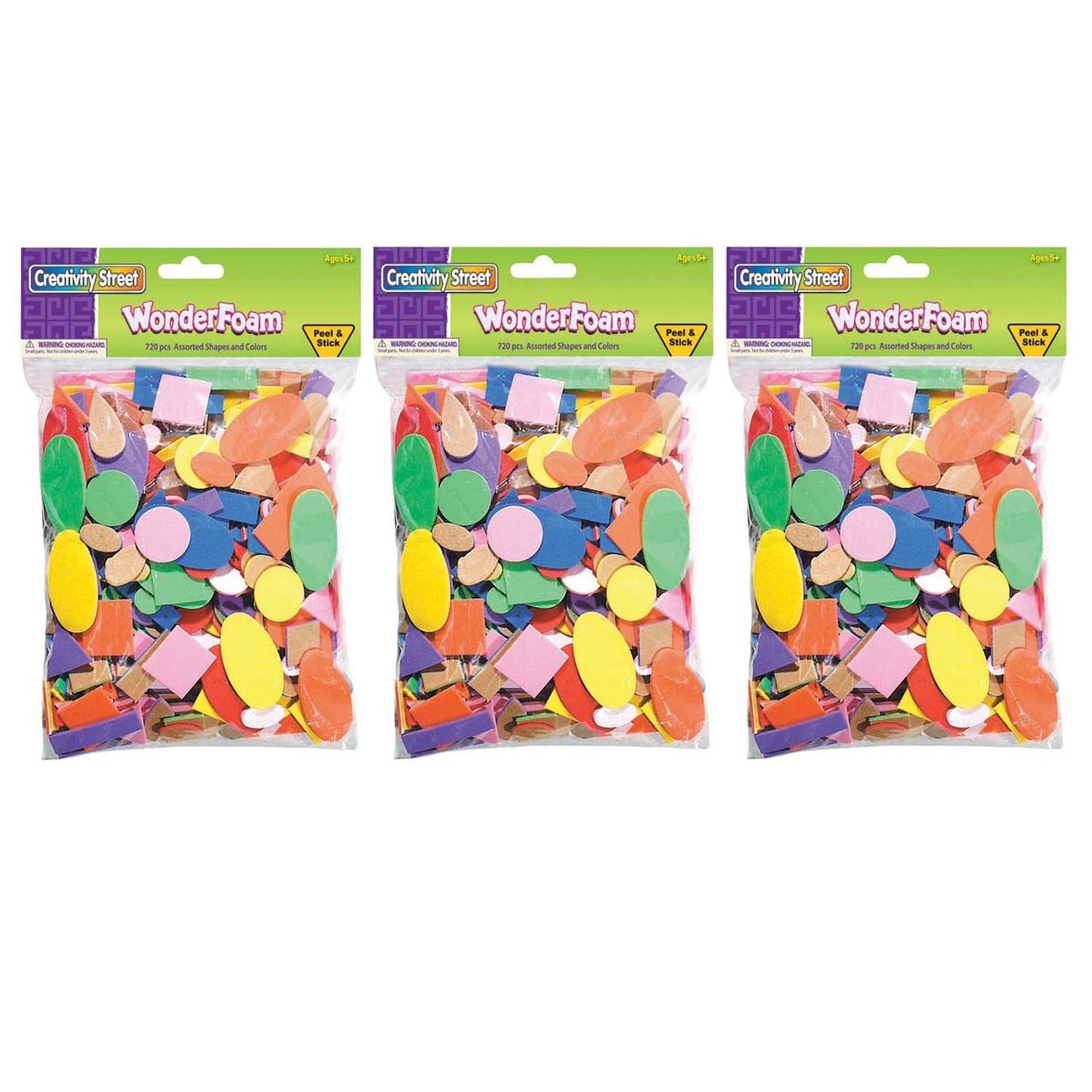 WonderFoam® Peel & Stick Shapes, Assorted Shapes, Colors & Sizes, 720 Pieces Per Pack, 3 Packs - Loomini