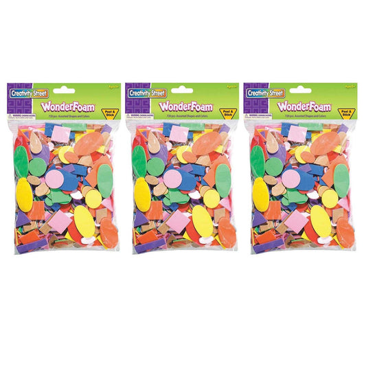 WonderFoam® Peel & Stick Shapes, Assorted Shapes, Colors & Sizes, 720 Pieces Per Pack, 3 Packs - Loomini