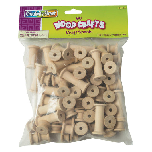 Wood Spools, Natural Wood, 1/2" to 2", 60 Pieces - Loomini