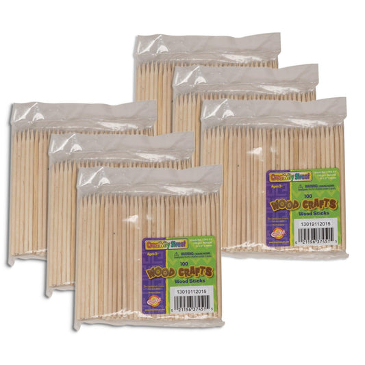 Wood Sticks ,4.5", Natural, 100 Sticks Per Pack, 6 Packs - Loomini