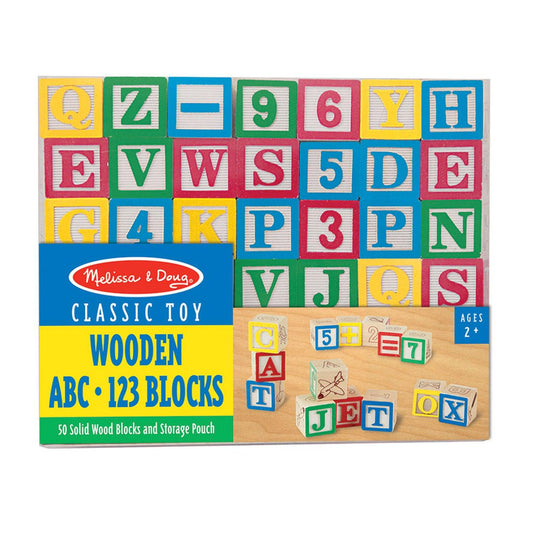Wooden ABC/123 Block Set, 50 Pieces - Loomini