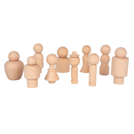 Wooden Community Figures - Set of 10 - For Ages 18m+ - Wooden Peg Dolls for Kids - 10 Different Shapes - Loose Parts Wooden Toys for Toddlers - Loomini