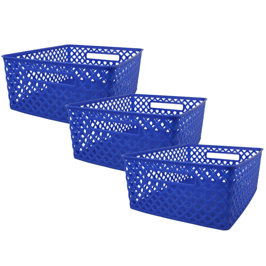 Woven Basket, Medium, Blue, Pack of 3 - Loomini