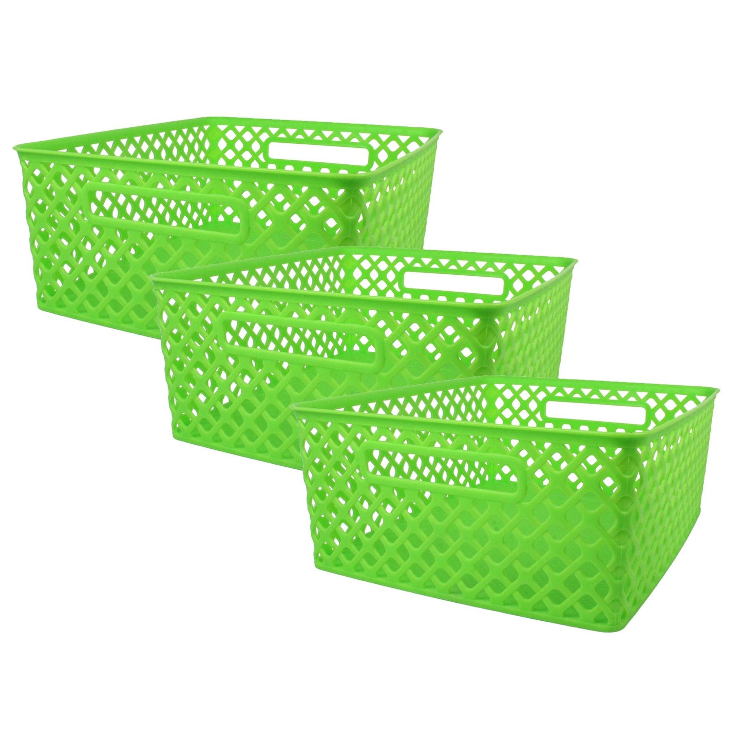 Woven Basket, Medium, Lime, Pack of 3 - Loomini