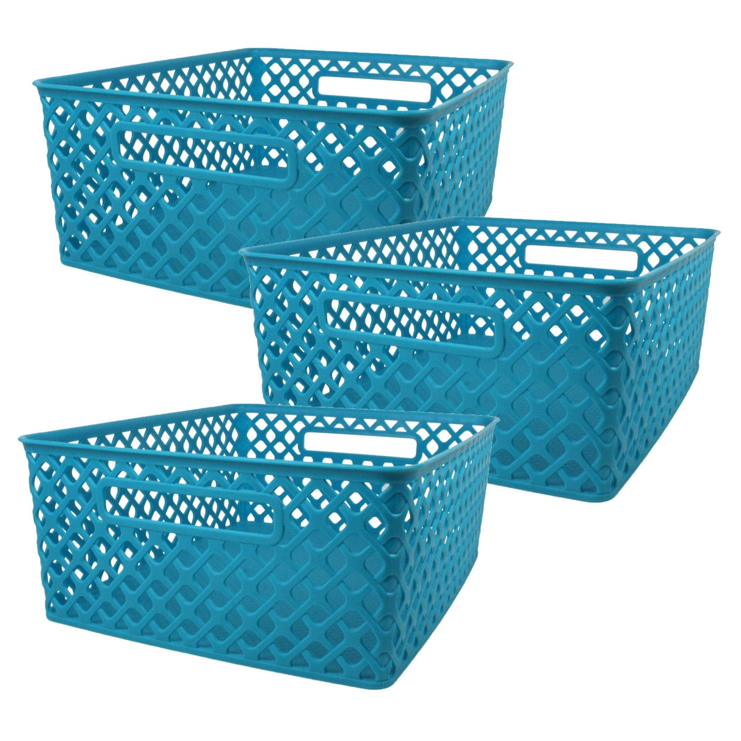 Woven Basket, Medium, Turquoise, Pack of 3 - Loomini