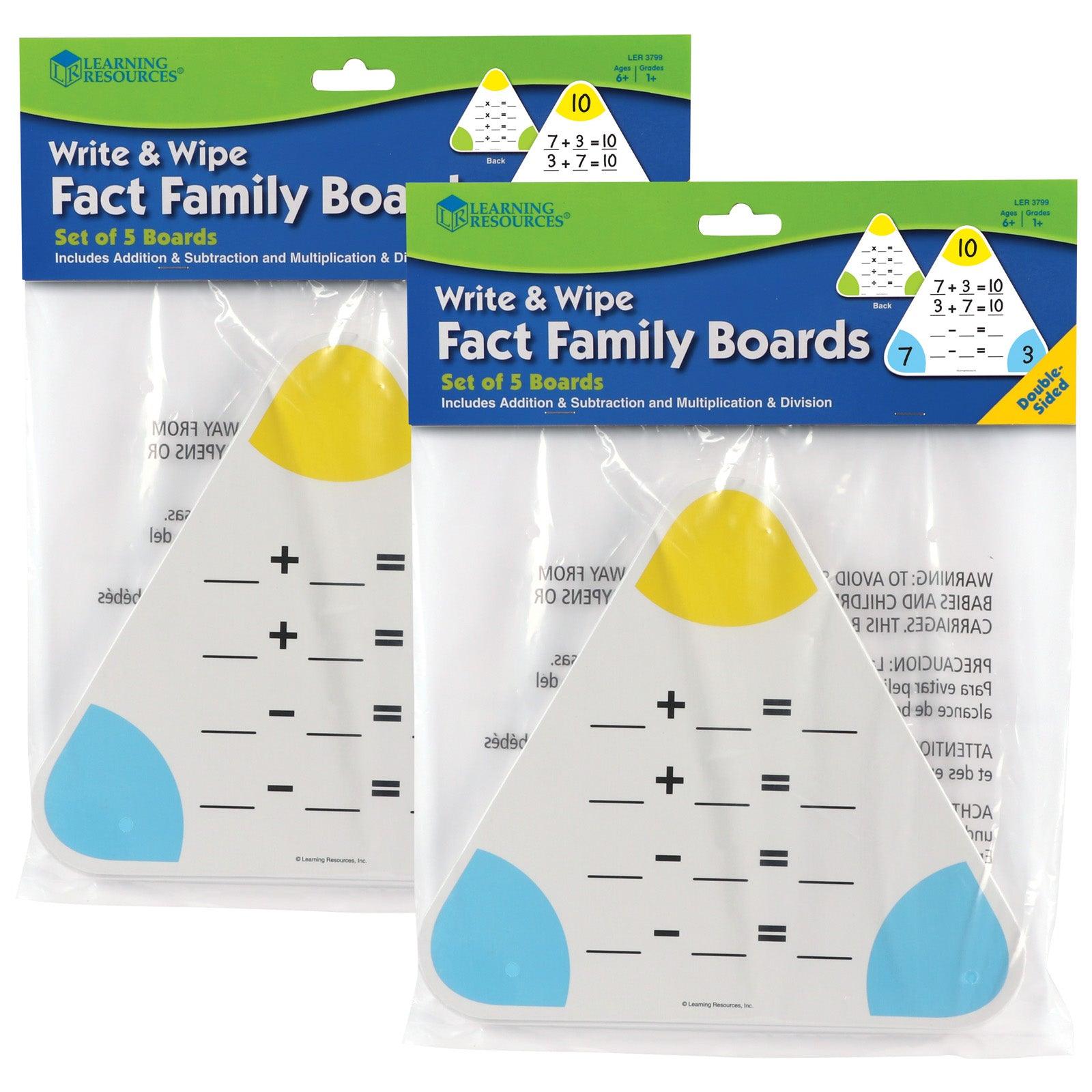 Write & Wipe Fact Family Boards, 5 Per Pack, 2 Packs - Loomini