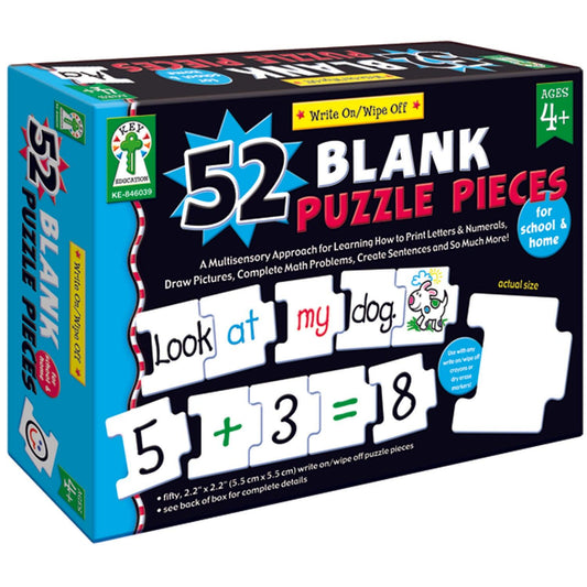 Write-On/Wipe-Off: 52 Blank Puzzle Pieces Manipulatives, Early Childhood, Grade PK-2 - Loomini