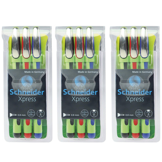 Xpress Fineliner Pen, Fiber Tip, 0.8 mm, 3 Colors Per Pack, 3 Packs - Loomini