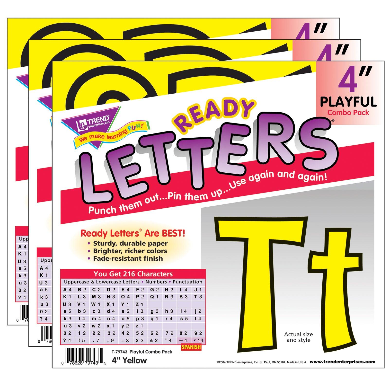 Yellow 4" Playful Combo Ready Letters®, 3 Packs - Loomini