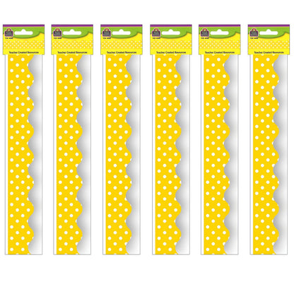 Yellow Mini Polka Dots Border Trim, 35 Feet Per Pack, 6 Packs - Loomini